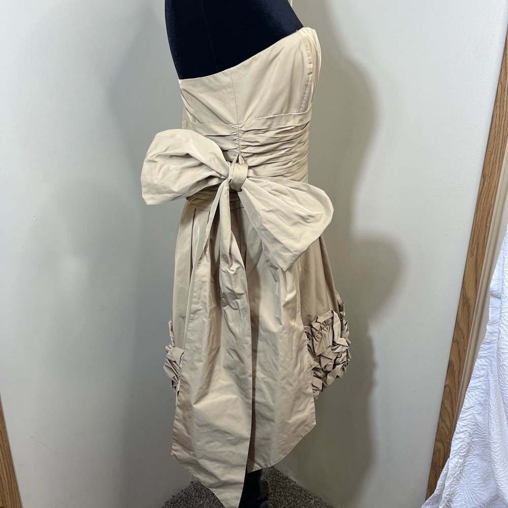 BCBGMaxAzria Strapless Tan Dress with Ruffle Detail - Picture 2 of 6